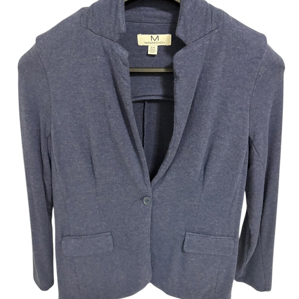 Magaschoni Rayon Women's Blue Button Front Blazer Sweater Size Medium Soft